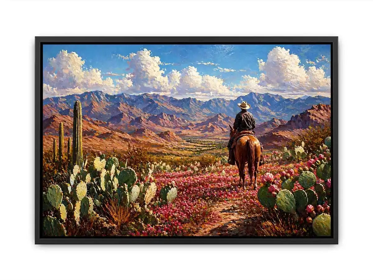 western cowboy desert landscape cactus mountains Canvas Print canvas