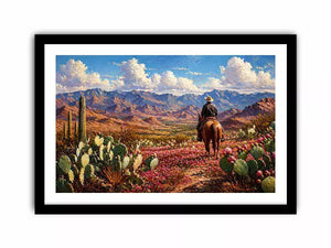 western cowboy desert landscape cactus mountains Canvas Print canvas