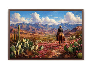 western cowboy desert landscape cactus mountains Canvas Print canvas