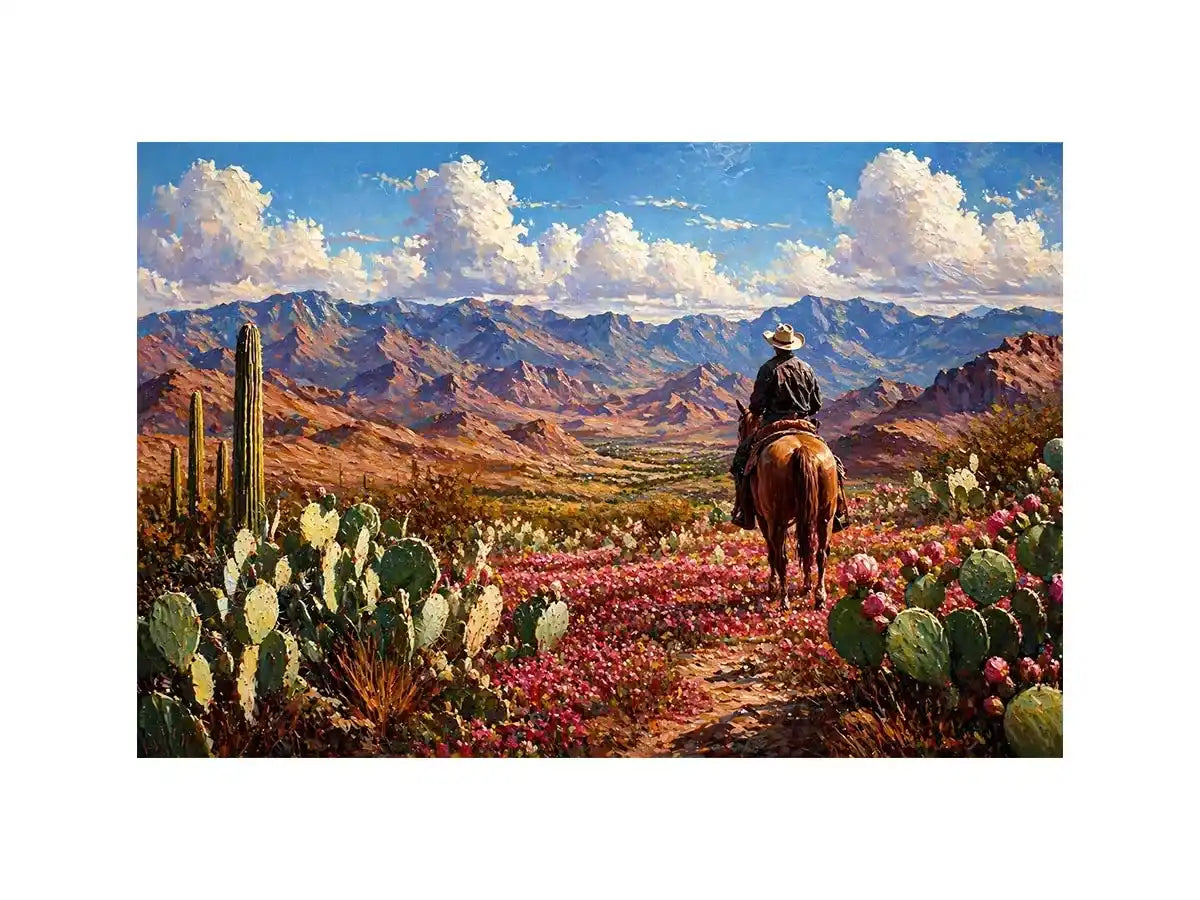 western cowboy desert landscape cactus mountains Canvas Print canvas