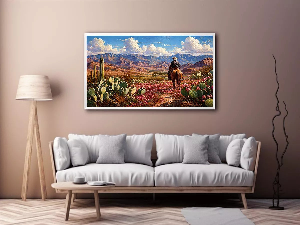 western cowboy desert landscape cactus mountains Canvas Print canvas