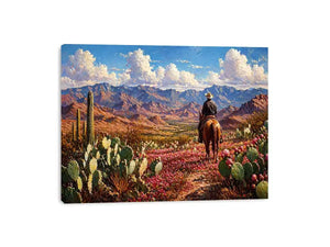 western cowboy desert landscape cactus mountains Canvas Print canvas