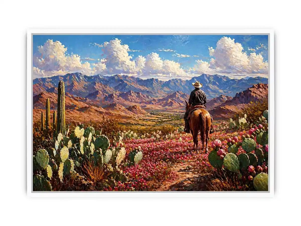 western cowboy desert landscape cactus mountains Canvas Print canvas