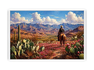 western cowboy desert landscape cactus mountains Canvas Print canvas