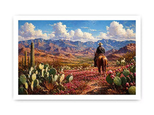 western cowboy desert landscape cactus mountains Canvas Print canvas