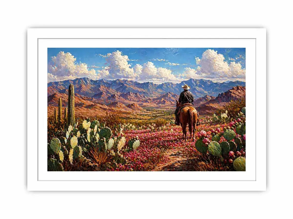 western cowboy desert landscape cactus mountains Canvas Print canvas