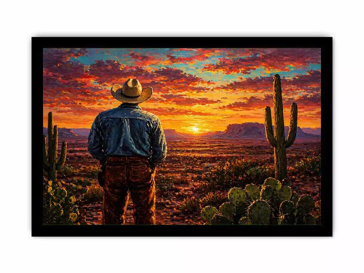 western cowboy sunset desert cactus Canvas Print canvas