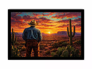 western cowboy sunset desert cactus Canvas Print canvas