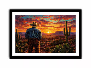 western cowboy sunset desert cactus Canvas Print canvas