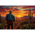 western cowboy sunset desert cactus wall art canvas