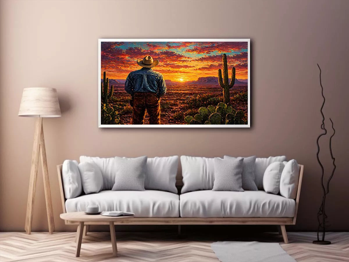 western cowboy sunset desert cactus Canvas Print canvas