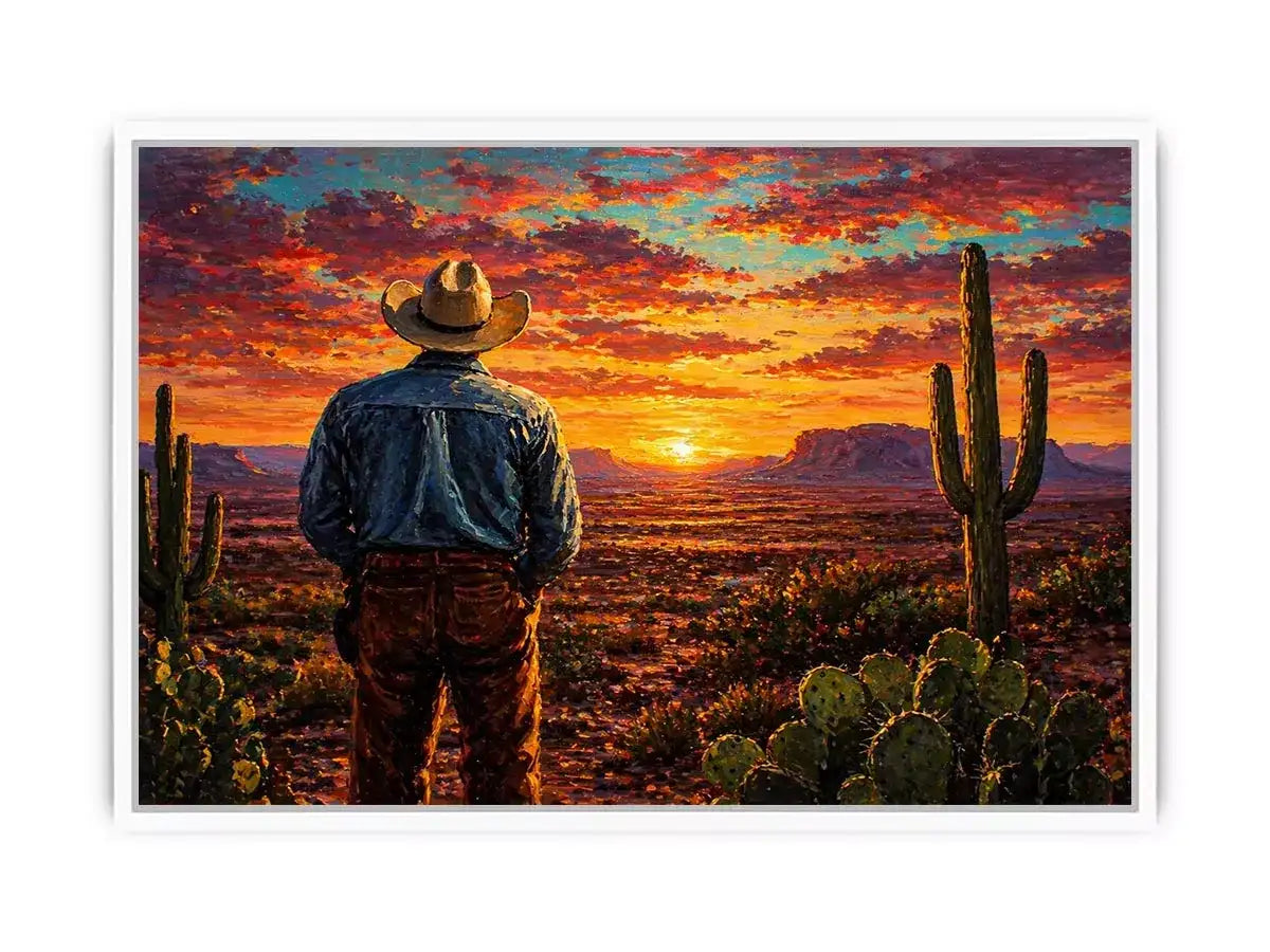 western cowboy sunset desert cactus Canvas Print canvas