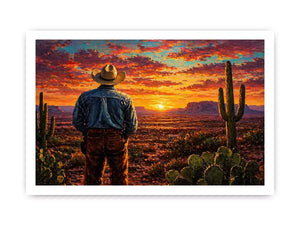 western cowboy sunset desert cactus Canvas Print canvas