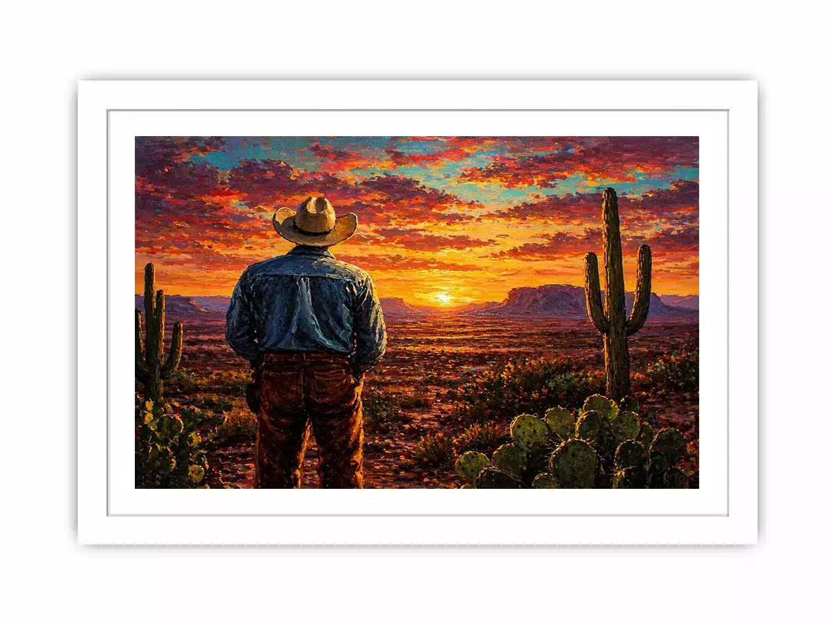 western cowboy sunset desert cactus Canvas Print canvas