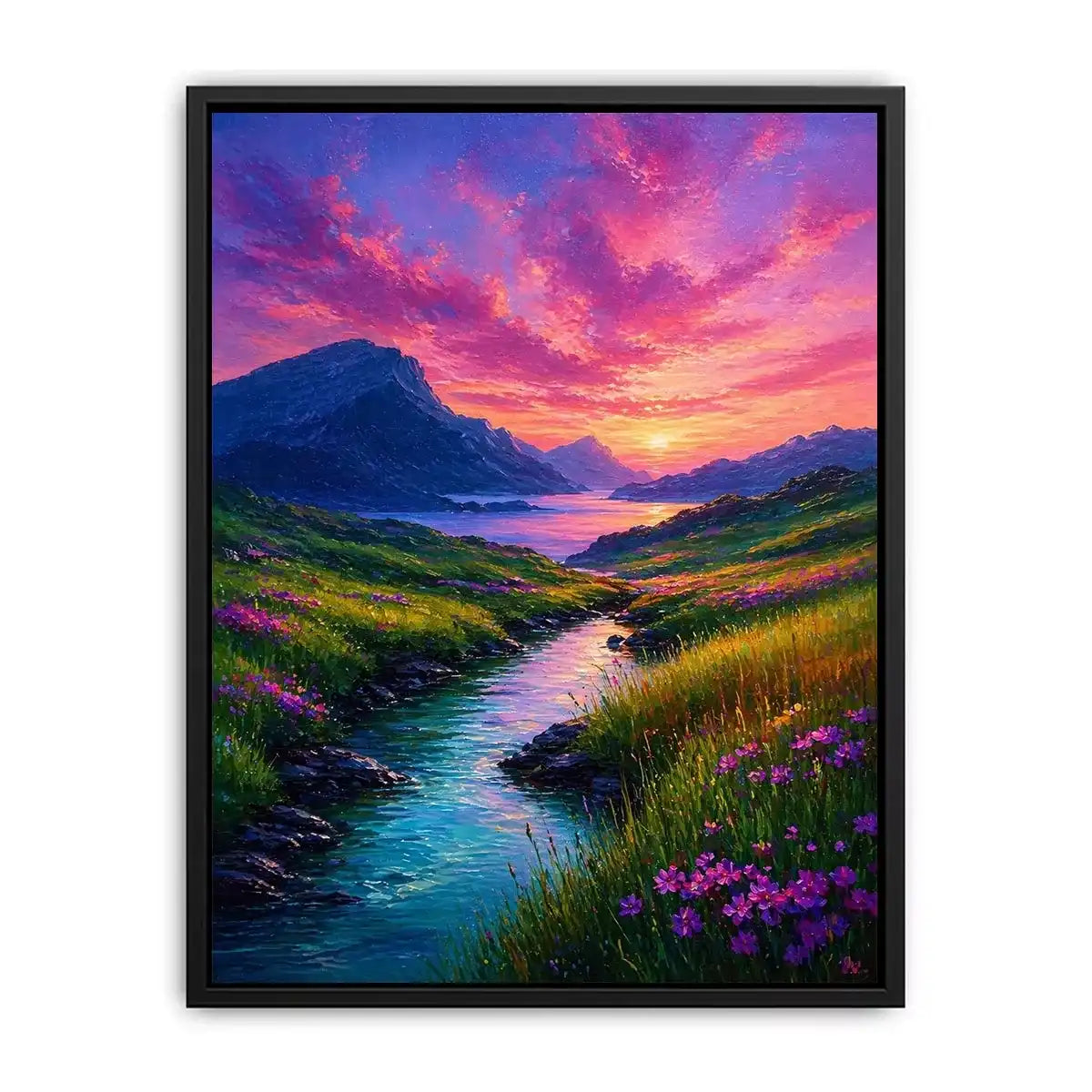 impressionist valley river sunset landscape Canvas Print colorful canvas