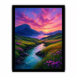 impressionist valley river sunset landscape Canvas Print colorful canvas