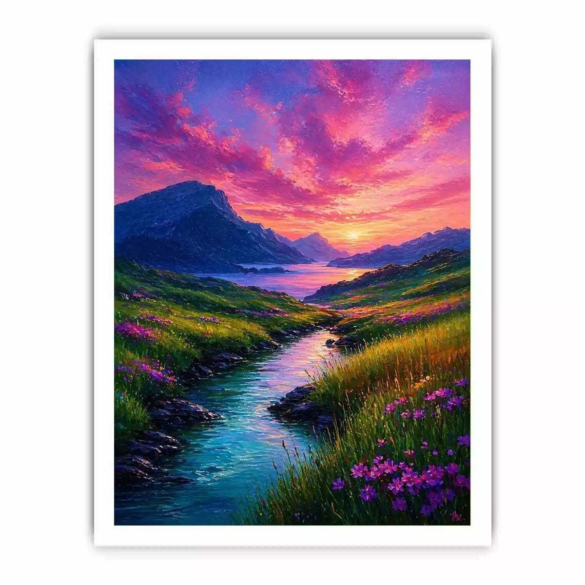 impressionist valley river sunset landscape Canvas Print colorful canvas