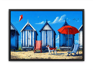 coastal beach huts illustration blue cabins seaside Canvas Print canvas