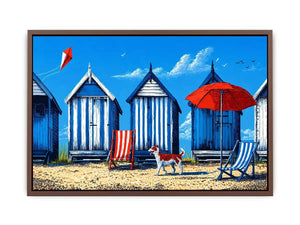 coastal beach huts illustration blue cabins seaside Canvas Print canvas