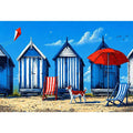 coastal beach huts illustration blue cabins seaside Canvas Print canvas