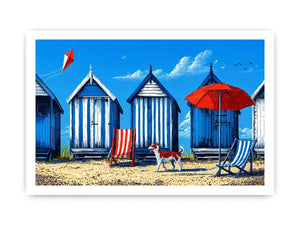 coastal beach huts illustration blue cabins seaside Canvas Print canvas