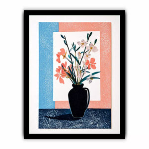 minimalist floral vase Canvas Print, pastel botanical print modern decor, japandi flower vase illustration, scandinavian still life artwork, soft pink blue floral canvas