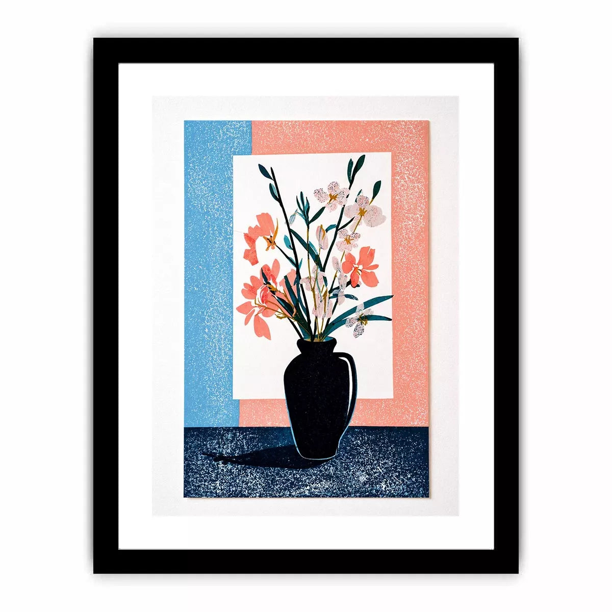 minimalist floral vase Canvas Print, pastel botanical print modern decor, japandi flower vase illustration, scandinavian still life artwork, soft pink blue floral canvas