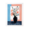 minimalist floral vase Canvas Print, pastel botanical print modern decor, japandi flower vase illustration, scandinavian still life artwork, soft pink blue floral canvas