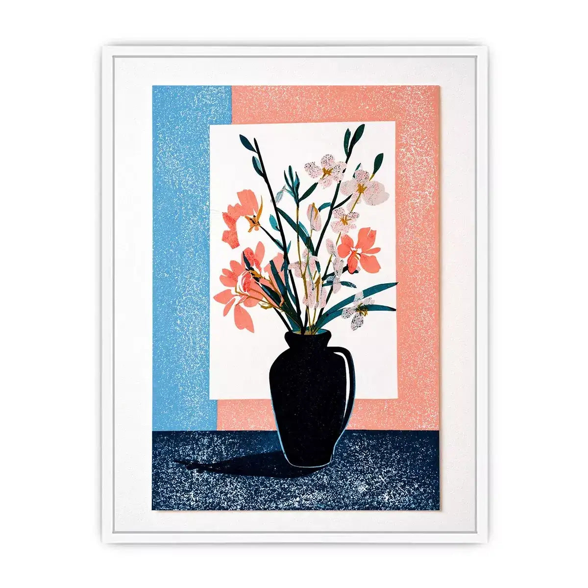 minimalist floral vase Canvas Print, pastel botanical print modern decor, japandi flower vase illustration, scandinavian still life artwork, soft pink blue floral canvas