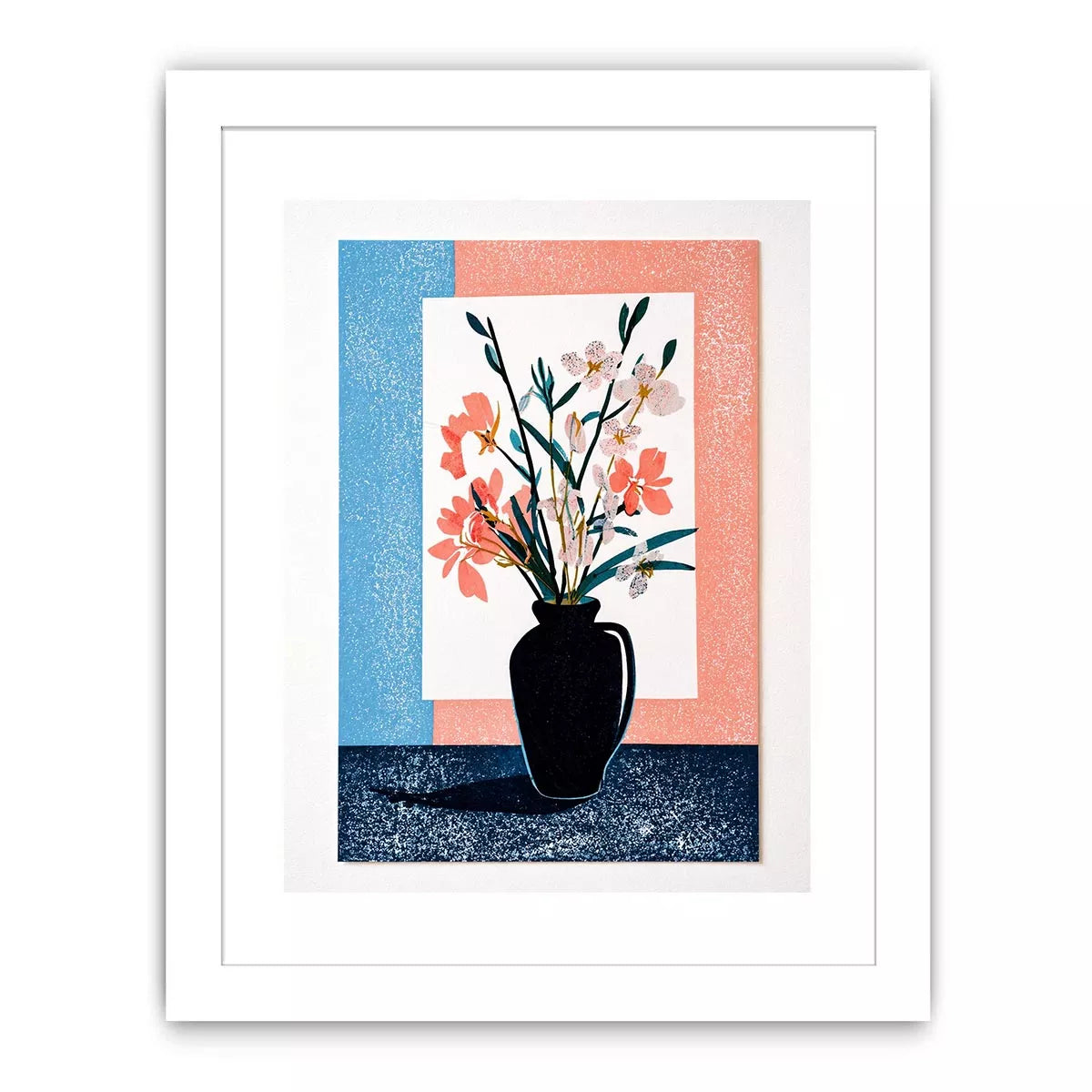 minimalist floral vase Canvas Print, pastel botanical print modern decor, japandi flower vase illustration, scandinavian still life artwork, soft pink blue floral canvas
