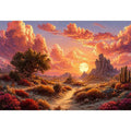 desert sunset landscape Canvas Print, warm sky desert Canvas Print, boho desert scenery artwork, pastel sky landscape painting, cactus desert sunset illustration
