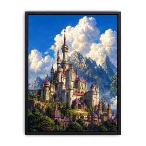 fantasy castle Canvas Print, majestic palace mountain canvas, dreamy sky castle artwork, medieval fantasy architecture print, luxury castle landscape illustration