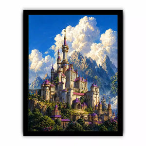 fantasy castle Canvas Print, majestic palace mountain canvas, dreamy sky castle artwork, medieval fantasy architecture print, luxury castle landscape illustration