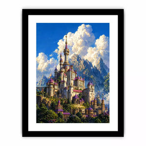 fantasy castle Canvas Print, majestic palace mountain canvas, dreamy sky castle artwork, medieval fantasy architecture print, luxury castle landscape illustration