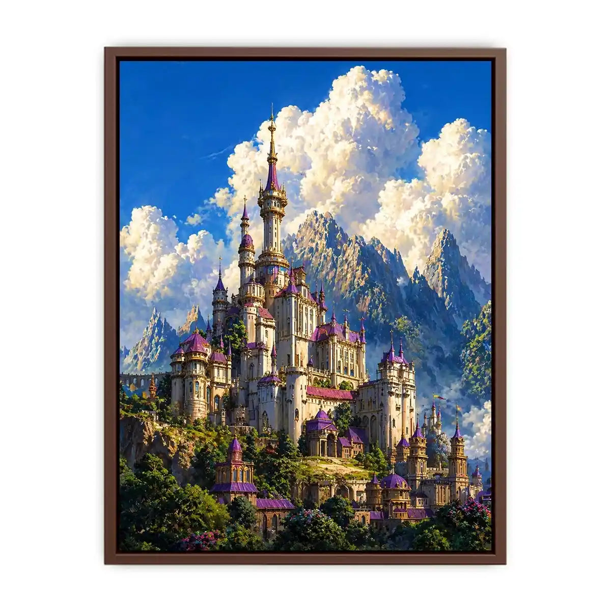 fantasy castle Canvas Print, majestic palace mountain canvas, dreamy sky castle artwork, medieval fantasy architecture print, luxury castle landscape illustration