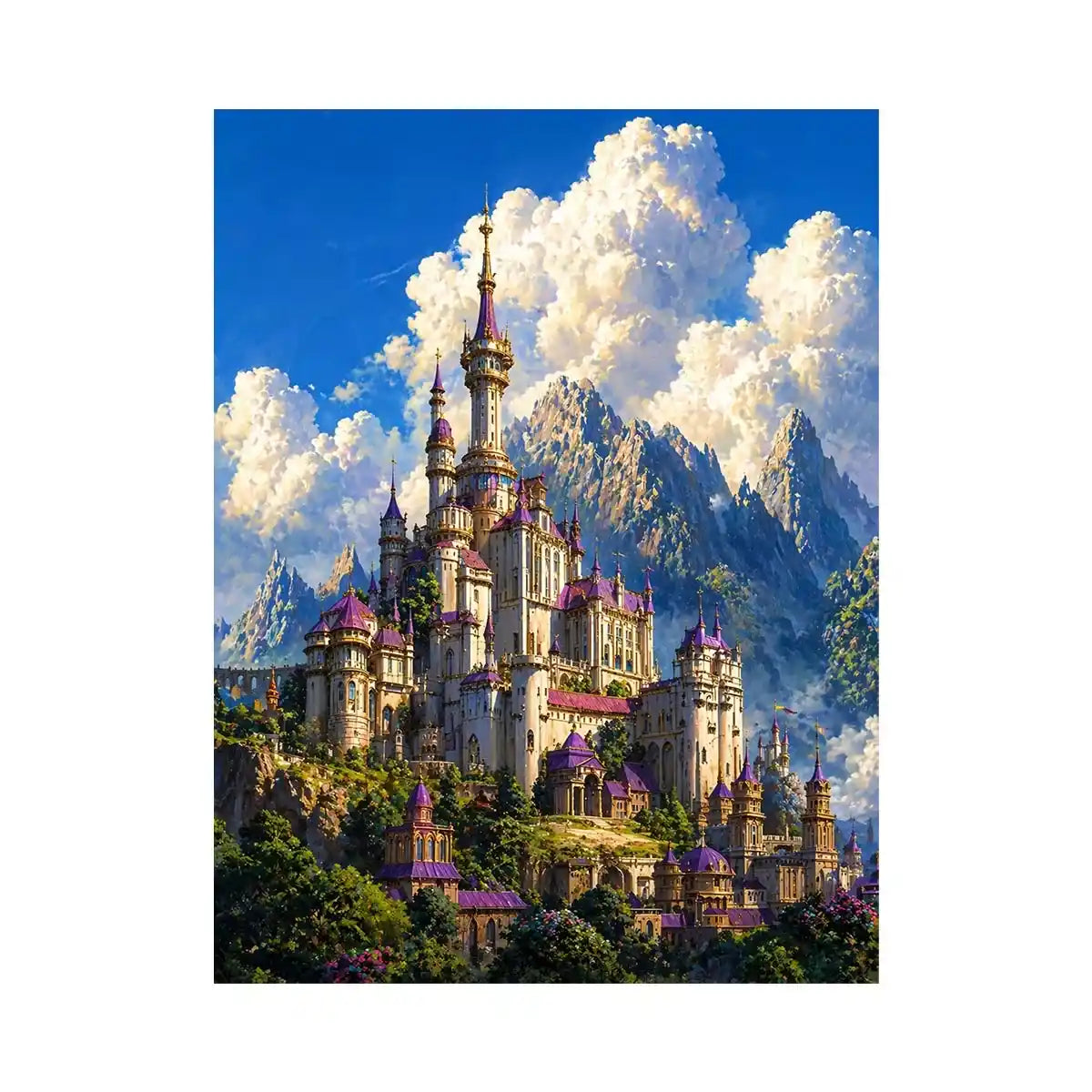 fantasy castle Canvas Print, majestic palace mountain canvas, dreamy sky castle artwork, medieval fantasy architecture print, luxury castle landscape illustration