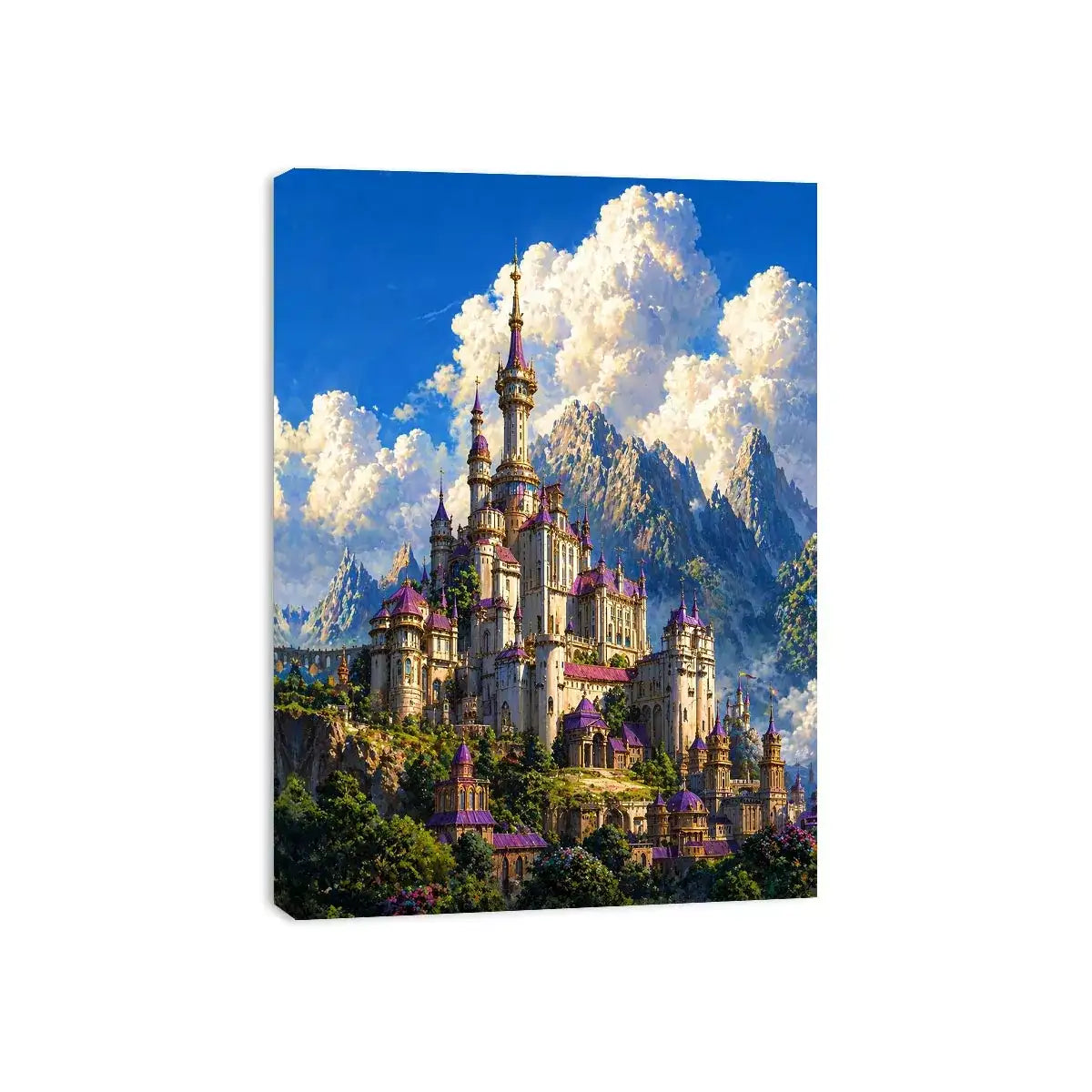 fantasy castle Canvas Print, majestic palace mountain canvas, dreamy sky castle artwork, medieval fantasy architecture print, luxury castle landscape illustration
