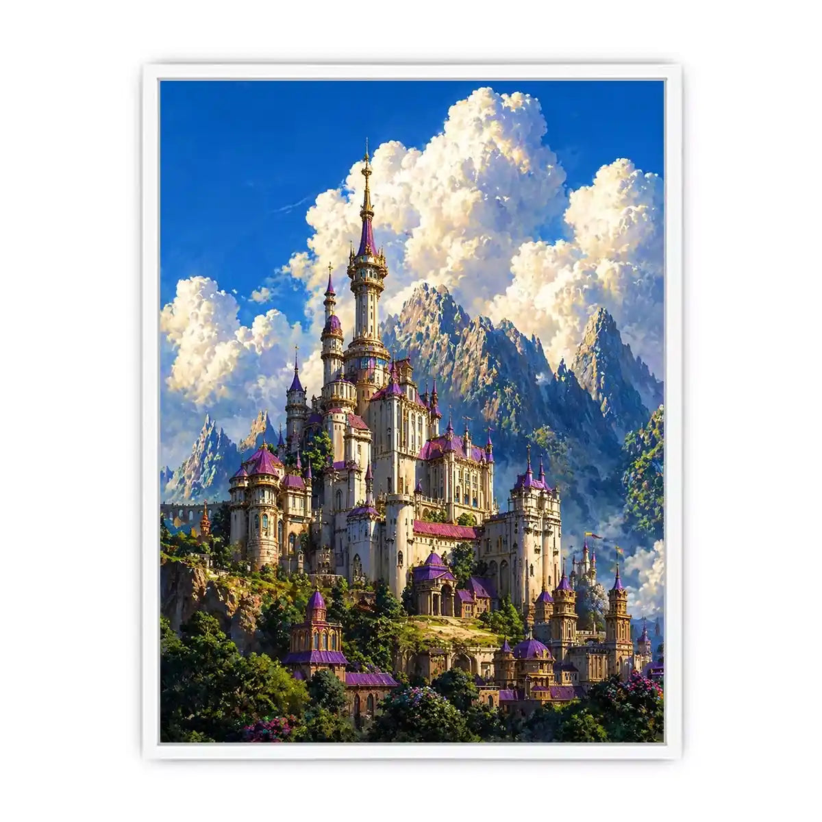 fantasy castle Canvas Print, majestic palace mountain canvas, dreamy sky castle artwork, medieval fantasy architecture print, luxury castle landscape illustration