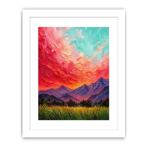 abstract sunset landscape Canvas Print, textured sky painting canvas, red sky mountain artwork, expressive landscape painting modern decor, colorful abstract nature art