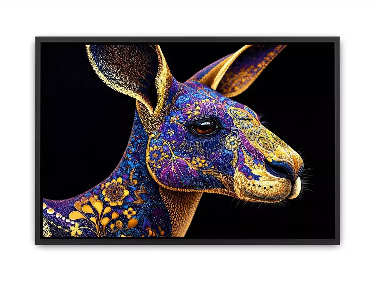 kangaroo Canvas Print luxury animal print, ornate animal portrait canvas, decorative kangaroo artwork gold pattern, modern animal illustration wall decor, detailed wildlife art print