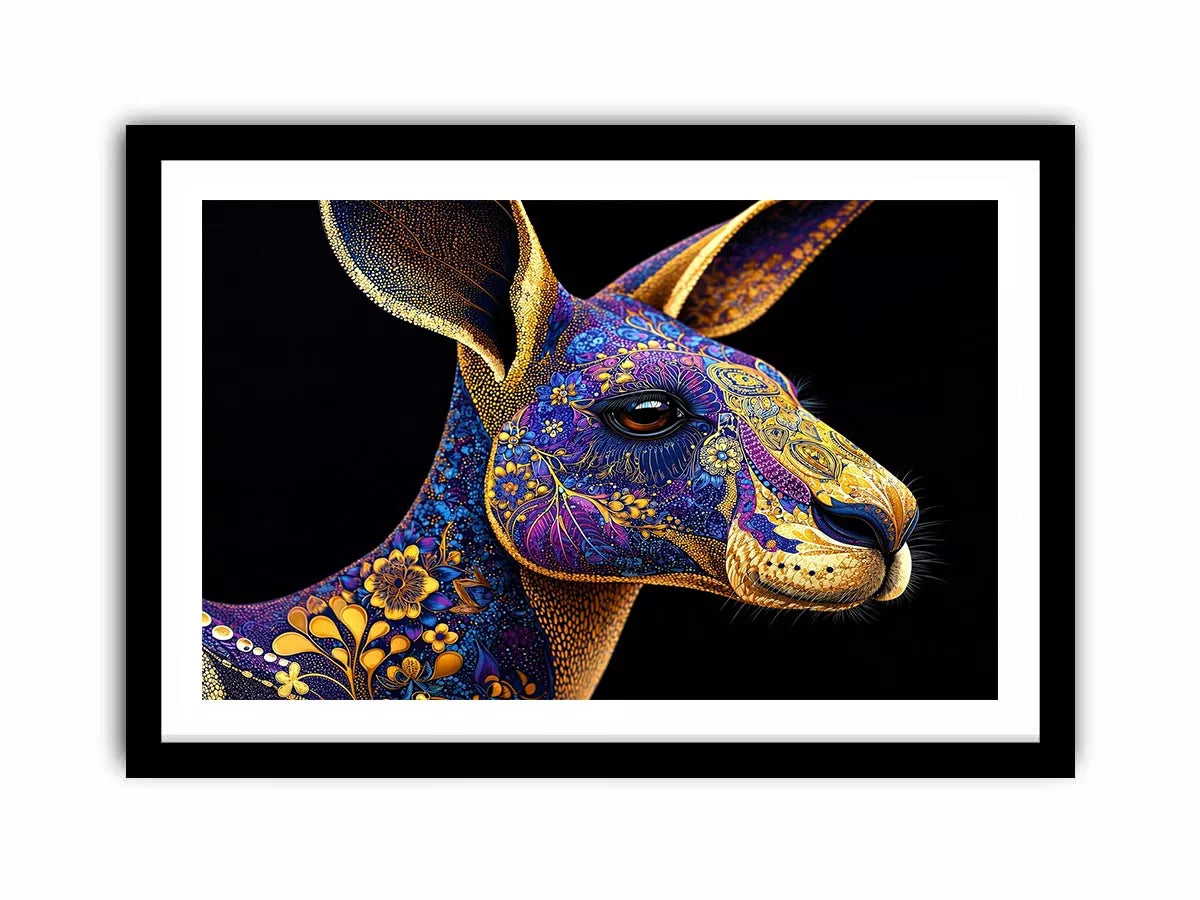 kangaroo Canvas Print luxury animal print, ornate animal portrait canvas, decorative kangaroo artwork gold pattern, modern animal illustration wall decor, detailed wildlife art print
