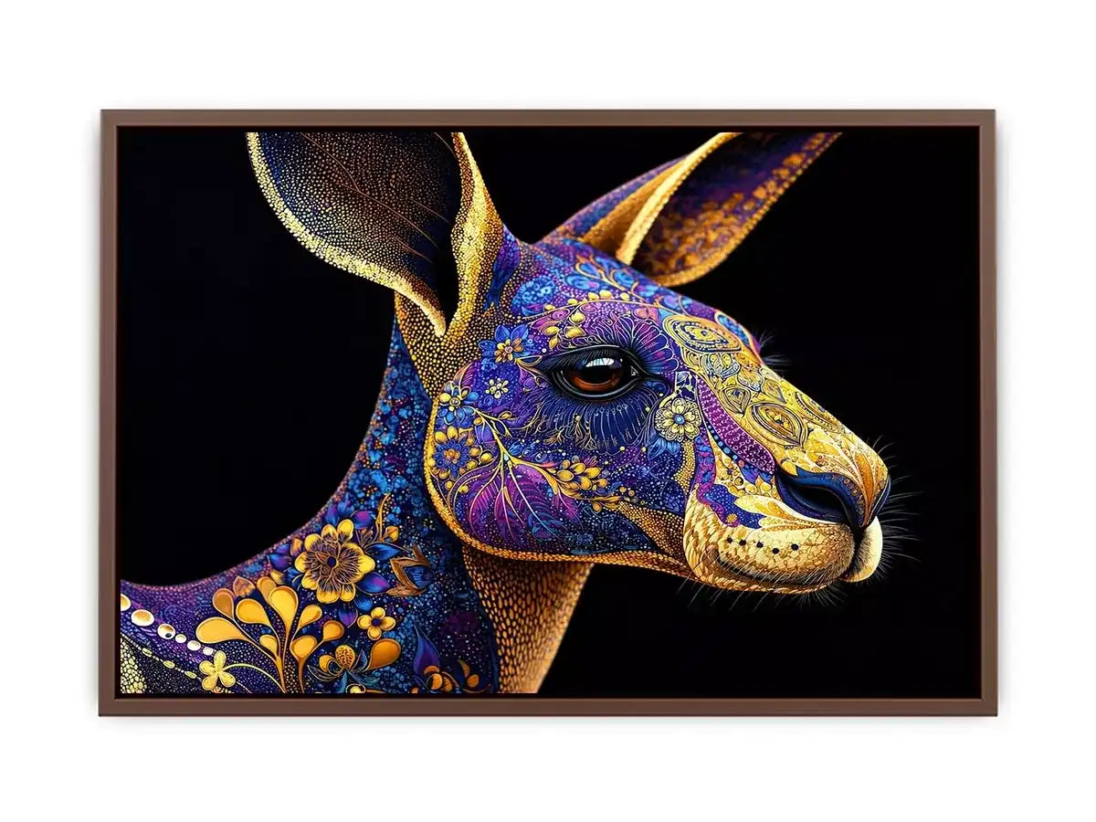 kangaroo Canvas Print luxury animal print, ornate animal portrait canvas, decorative kangaroo artwork gold pattern, modern animal illustration wall decor, detailed wildlife art print