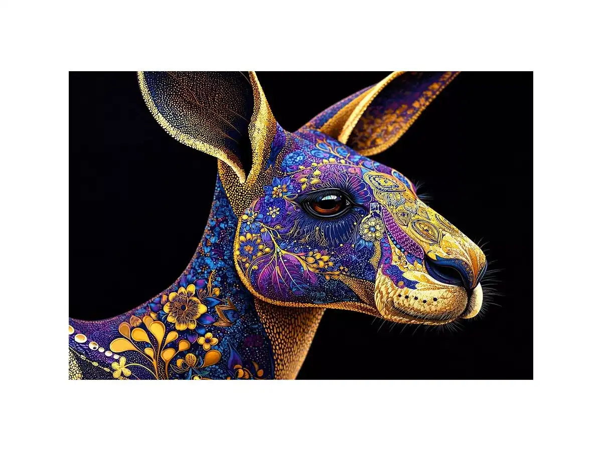 kangaroo Canvas Print luxury animal print, ornate animal portrait canvas, decorative kangaroo artwork gold pattern, modern animal illustration wall decor, detailed wildlife art print