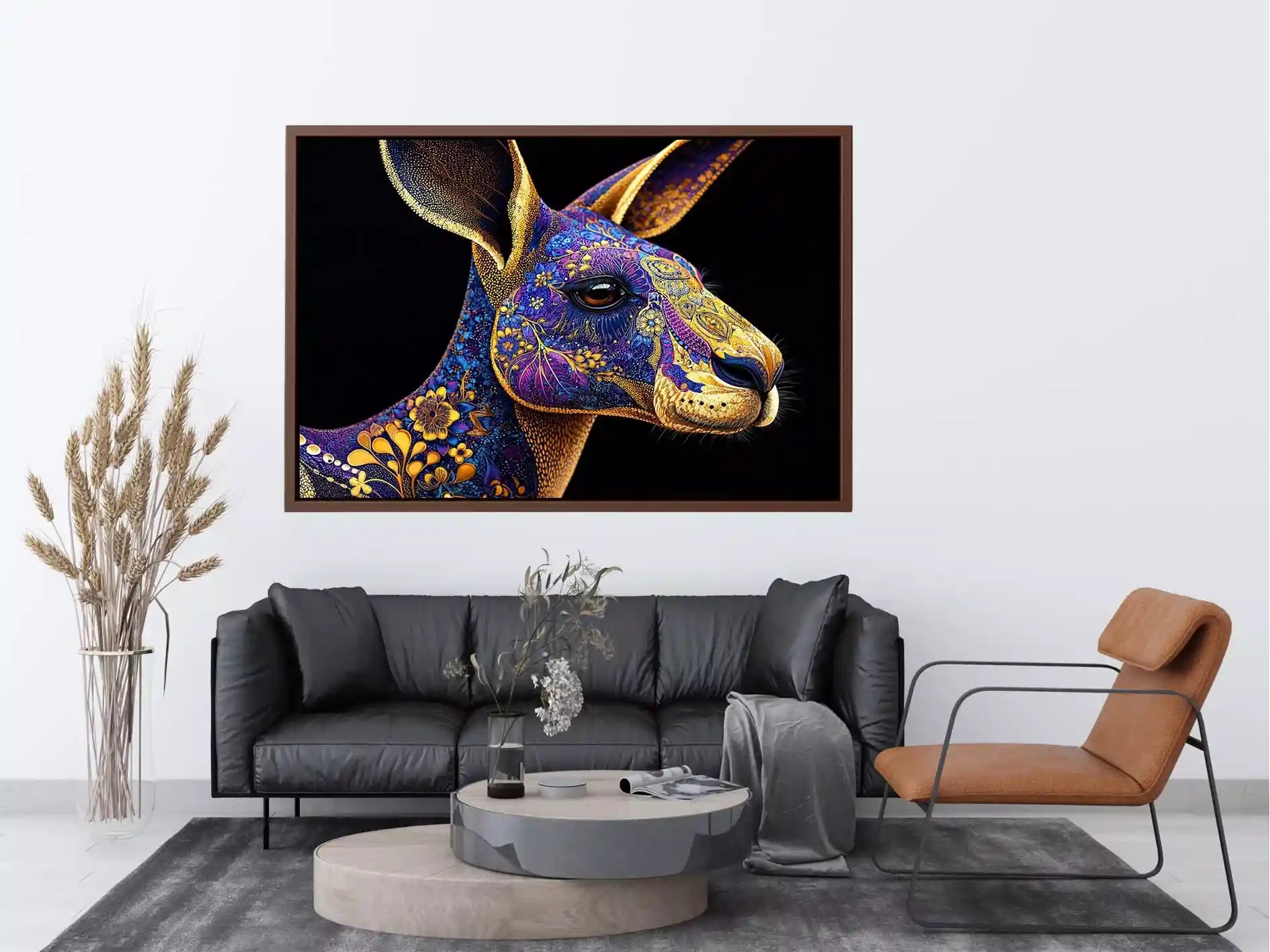 kangaroo Canvas Print luxury animal print, ornate animal portrait canvas, decorative kangaroo artwork gold pattern, modern animal illustration wall decor, detailed wildlife art print
