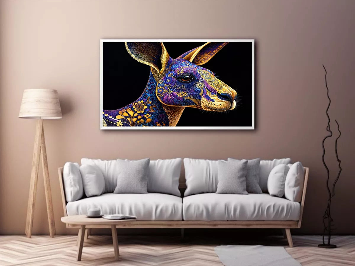 kangaroo Canvas Print luxury animal print, ornate animal portrait canvas, decorative kangaroo artwork gold pattern, modern animal illustration wall decor, detailed wildlife art print