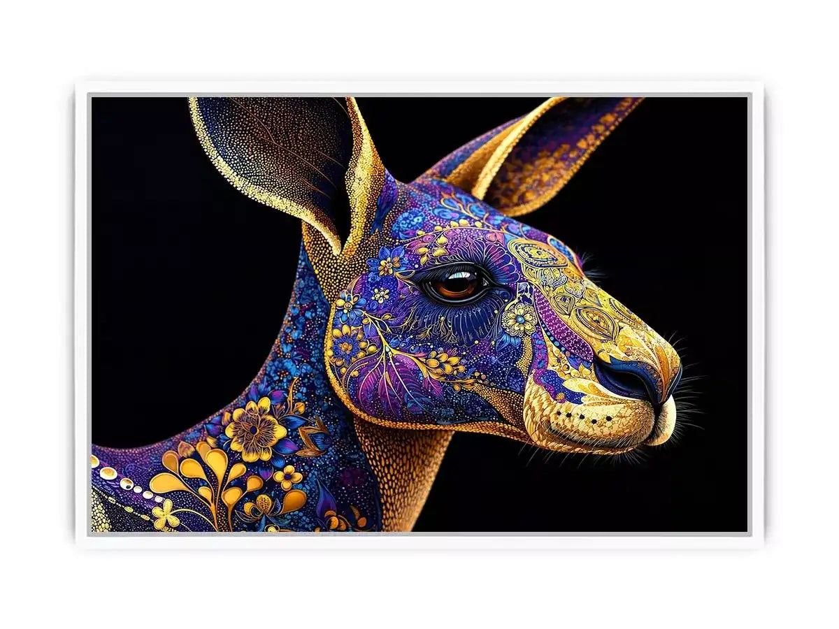 kangaroo Canvas Print luxury animal print, ornate animal portrait canvas, decorative kangaroo artwork gold pattern, modern animal illustration wall decor, detailed wildlife art print
