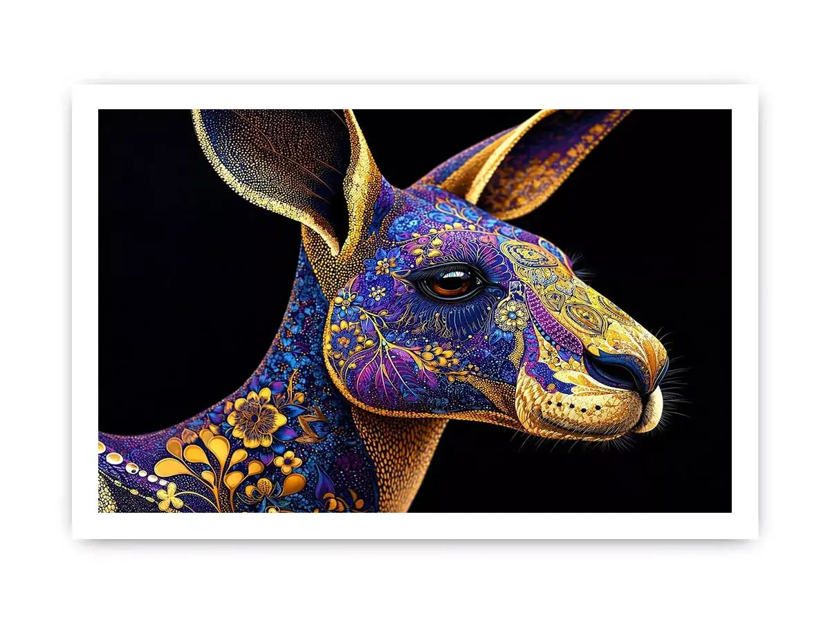 kangaroo Canvas Print luxury animal print, ornate animal portrait canvas, decorative kangaroo artwork gold pattern, modern animal illustration wall decor, detailed wildlife art print