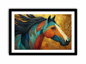 luxury horse Canvas Print, ornate horse portrait canvas, gold textured horse painting, modern animal artwork decor, stylized horse illustration print