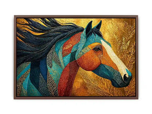 luxury horse Canvas Print, ornate horse portrait canvas, gold textured horse painting, modern animal artwork decor, stylized horse illustration print