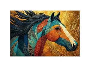luxury horse Canvas Print, ornate horse portrait canvas, gold textured horse painting, modern animal artwork decor, stylized horse illustration print